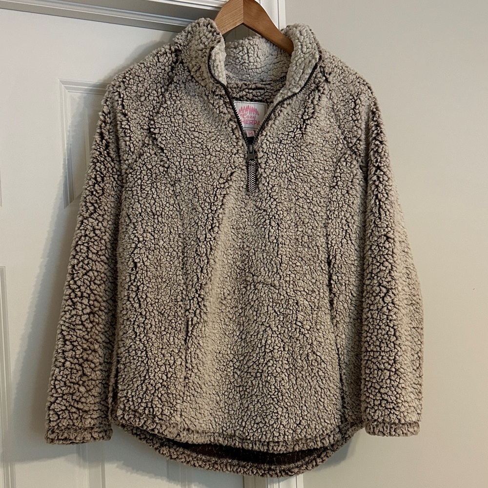 Cozy Sherpa Quarter-Zip Sweatshirt - Cream